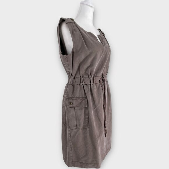Coquille Brown Anthropologie Cargo Pockets Utility Cinched Waist Sheath Dress M - Picture 5 of 13